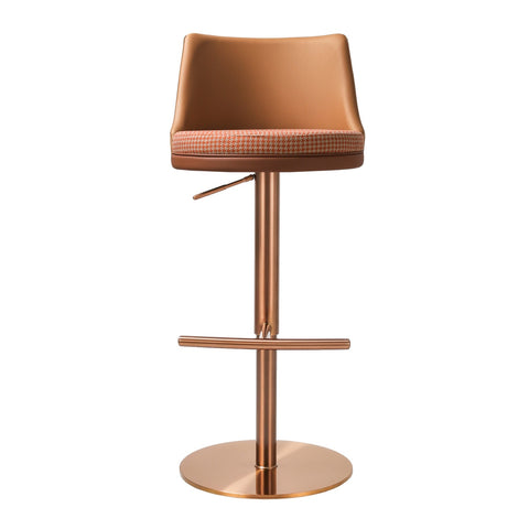 Reagan Cafe Au Lait Performance Vegan Leather and Houndstooth Adjustable Swivel Stool Model: TOV-D68830