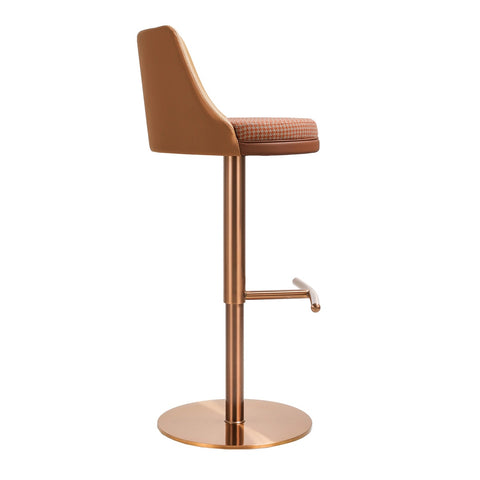 Reagan Cafe Au Lait Performance Vegan Leather and Houndstooth Adjustable Swivel Stool Model: TOV-D68830
