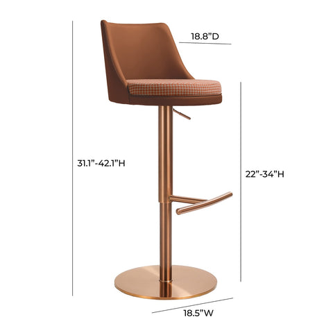 Reagan Cafe Au Lait Performance Vegan Leather and Houndstooth Adjustable Swivel Stool Model: TOV-D68830