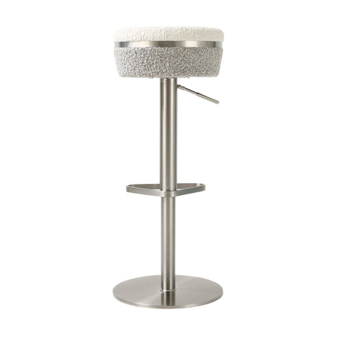 Astro White and Grey Boucle Adjustable Stool Model: TOV-D69064