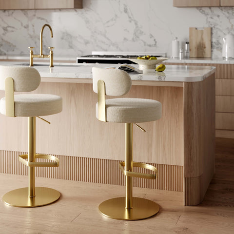 Primrose Cream Textured Performance Fabric Adjustable Stool Model: TOV-D69225