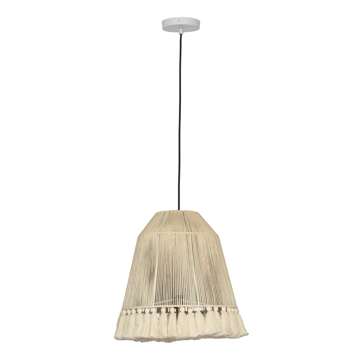 Helen Large White Cotton Tasseled Pendant Lamp Model: TOV-G18455