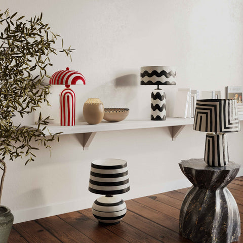 Maiori Red Striped Papier Mache Table Lamp Model: TOV-G18571