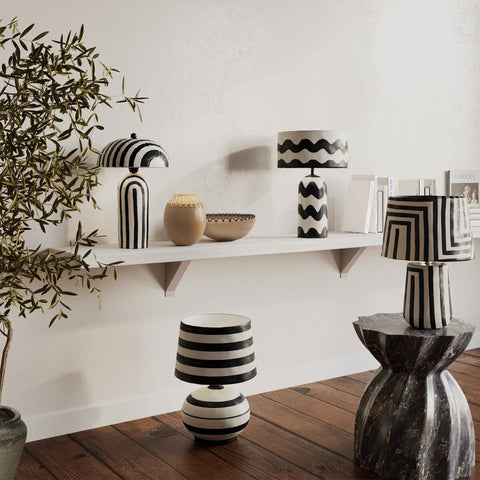 Positano Black Striped Papier Mache Table Lamp Model: TOV-G18572