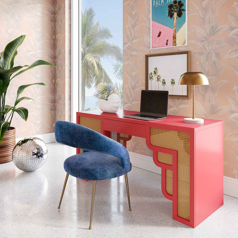 Suzie Coral Pink & Rattan Executive Desk Model: TOV-H44179