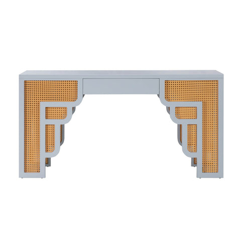 Suzie Pastel Blue & Rattan Executive Desk Model: TOV-H44182