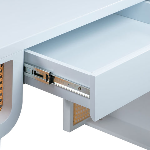 Suzie Pastel Blue & Rattan Executive Desk Model: TOV-H44182