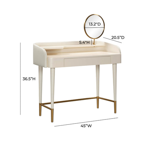 Penelope Cream Vegan Leather Wrapped Vanity Desk Model: TOV-H54270