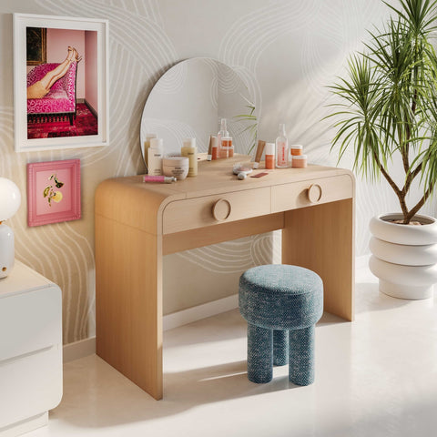 Moonrise Natural Ash 2-Drawer Vanity Desk with Mirror Model: TOV-H54326