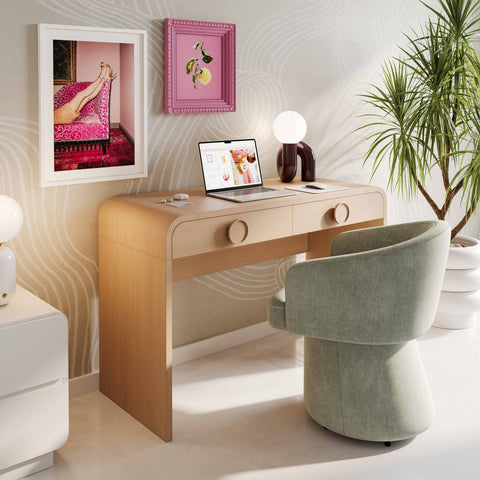 Moonrise Natural Ash 2-Drawer Vanity Desk with Mirror Model: TOV-H54326