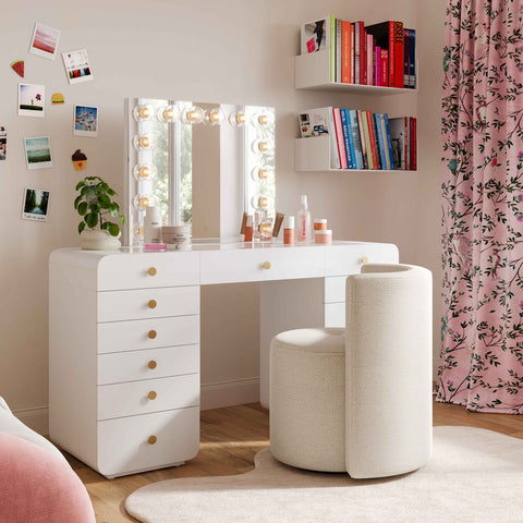 Alyssa Cream Chenille Rolling Desk Chair Model: TOV-H69259