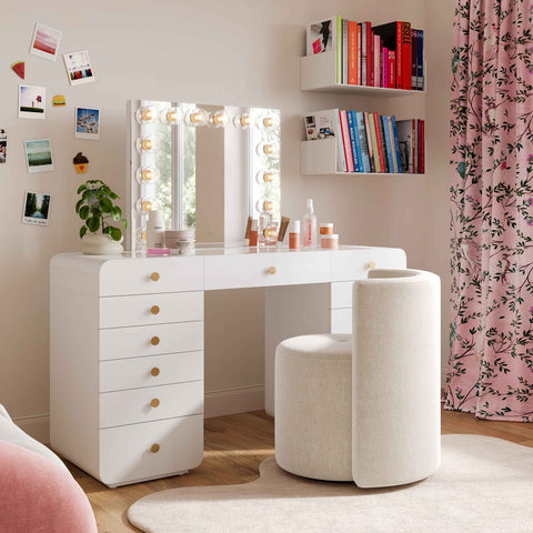 Alyssa Cream Upcycled Velvet Rolling Desk Chair Model: TOV-H69260