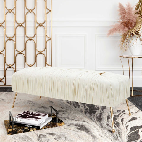 Jessica Cream Velvet Bench by Inspire Me! Home Decor Model: TOV-IHOC68201