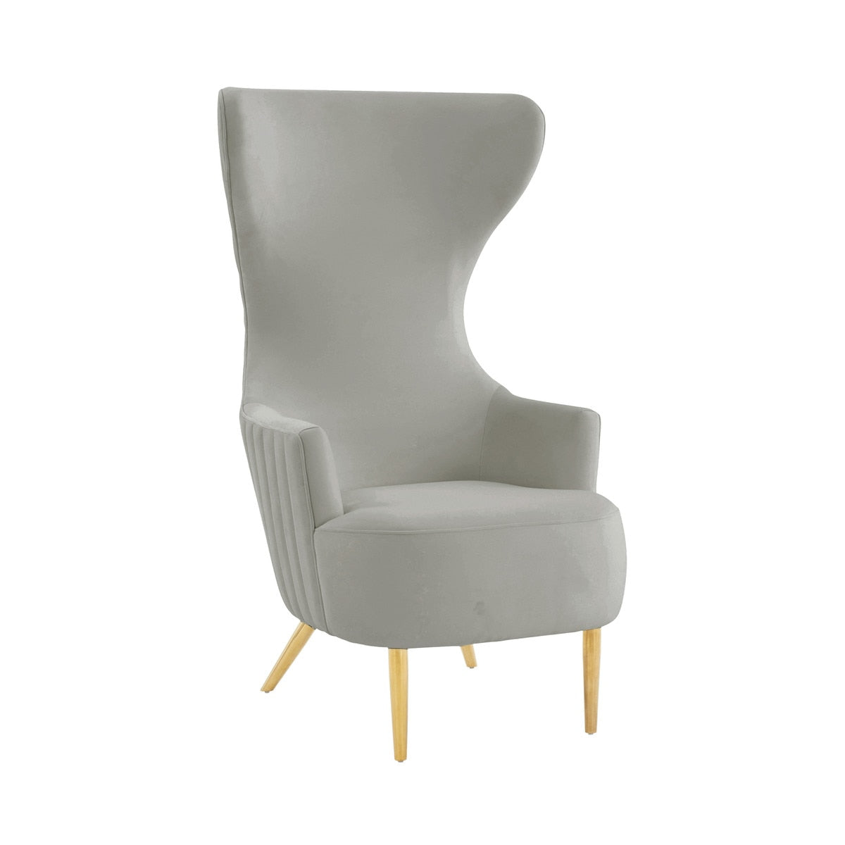 Julia Grey Velvet Channel Tufted Wingback Chair By Inspire Me! Home Decor Model: TOV-IHS68510