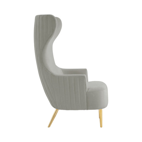 Julia Grey Velvet Channel Tufted Wingback Chair By Inspire Me! Home Decor Model: TOV-IHS68510