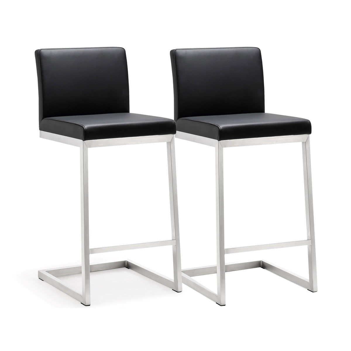 Parma Black Performance Vegan Leather and Stainless Steel Counter Stool - Set of 2 Model: TOV-K3604