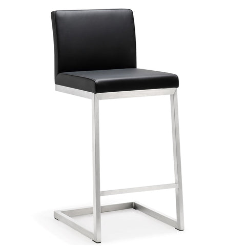 Parma Black Performance Vegan Leather and Stainless Steel Counter Stool - Set of 2 Model: TOV-K3604