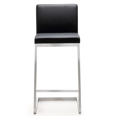 Parma Black Performance Vegan Leather and Stainless Steel Counter Stool - Set of 2 Model: TOV-K3604