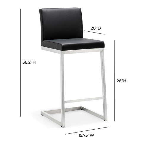 Parma Black Performance Vegan Leather and Stainless Steel Counter Stool - Set of 2 Model: TOV-K3604