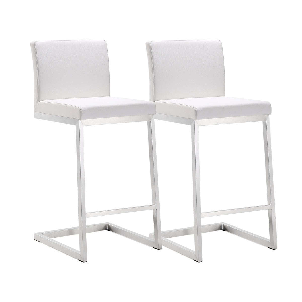 Parma White Performance Vegan Leather and Stainless Steel Counter Stool - Set of 2 Model: TOV-K3605