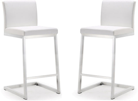 Parma White Performance Vegan Leather and Stainless Steel Counter Stool - Set of 2 Model: TOV-K3605