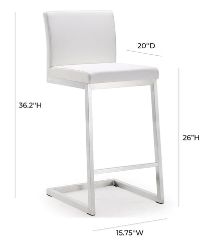 Parma White Performance Vegan Leather and Stainless Steel Counter Stool - Set of 2 Model: TOV-K3605