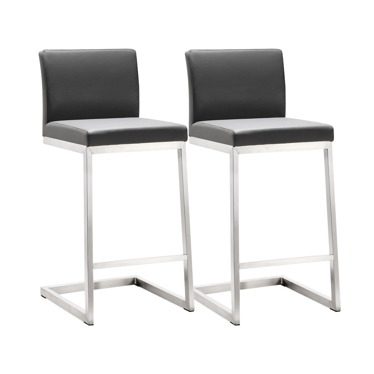 Parma Grey Performance Vegan Leather and Stainless Steel Counter Stool - Set of 2 Model: TOV-K3606