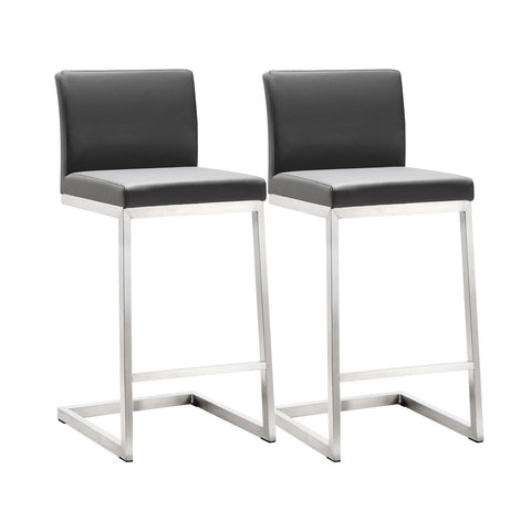 Parma Grey Performance Vegan Leather and Stainless Steel Counter Stool - Set of 2 Model: TOV-K3606
