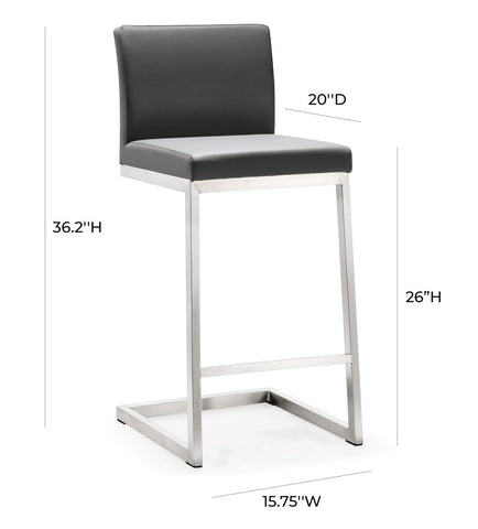 Parma Grey Performance Vegan Leather and Stainless Steel Counter Stool - Set of 2 Model: TOV-K3606