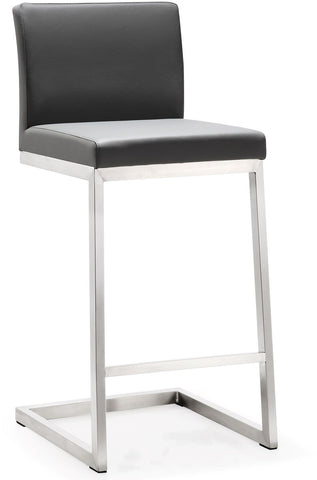 Parma Grey Performance Vegan Leather and Stainless Steel Counter Stool - Set of 2 Model: TOV-K3606