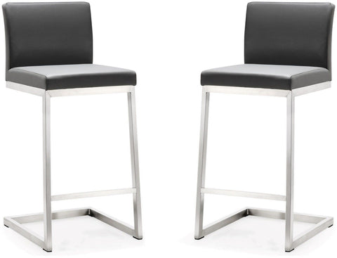 Parma Grey Performance Vegan Leather and Stainless Steel Counter Stool - Set of 2 Model: TOV-K3606