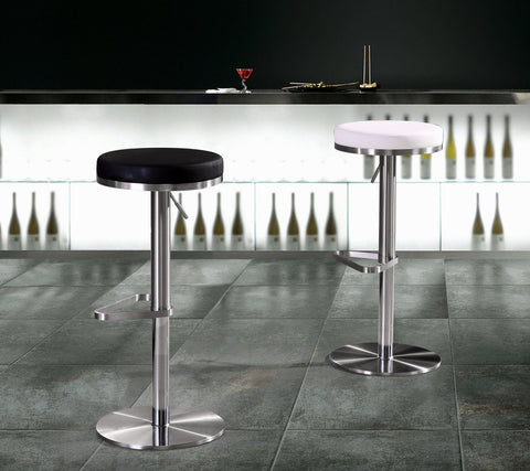 Fano Black Performance Vegan Leather and Stainless Steel Adjustable Barstool Model: TOV-K3613