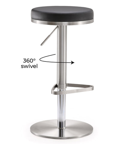 Fano Black Performance Vegan Leather and Stainless Steel Adjustable Barstool Model: TOV-K3613