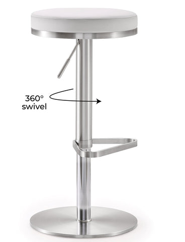 Fano White Performance Vegan Leather and Stainless Steel Adjustable Barstool Model: TOV-K3614