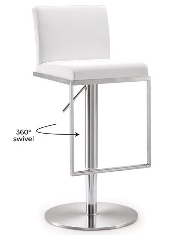 Amalfi White Performance Vegan Leather Adjustable Stool Model: TOV-K3617
