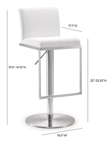 Amalfi White Performance Vegan Leather Adjustable Stool Model: TOV-K3617
