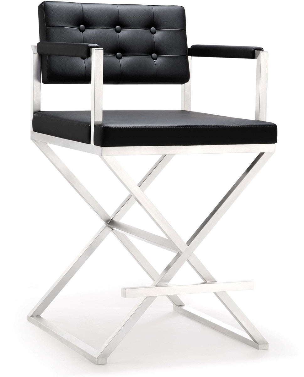 Director Black Performance Vegan Leather and Stainless Steel Counter Stool Model: TOV-K3623