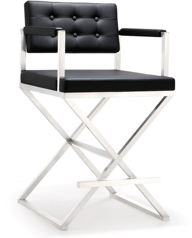 Director Black Performance Vegan Leather and Stainless Steel Counter Stool Model: TOV-K3623