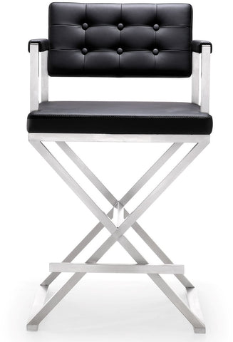 Director Black Performance Vegan Leather and Stainless Steel Counter Stool Model: TOV-K3623