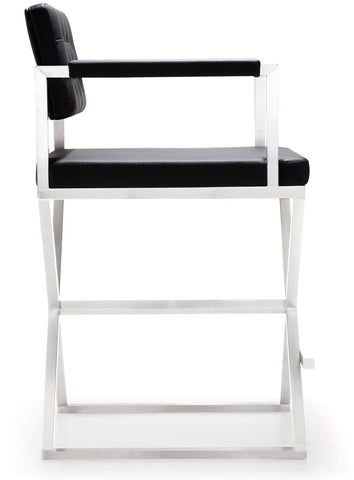 Director Black Performance Vegan Leather and Stainless Steel Counter Stool Model: TOV-K3623