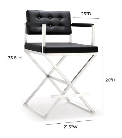 Director Black Performance Vegan Leather and Stainless Steel Counter Stool Model: TOV-K3623