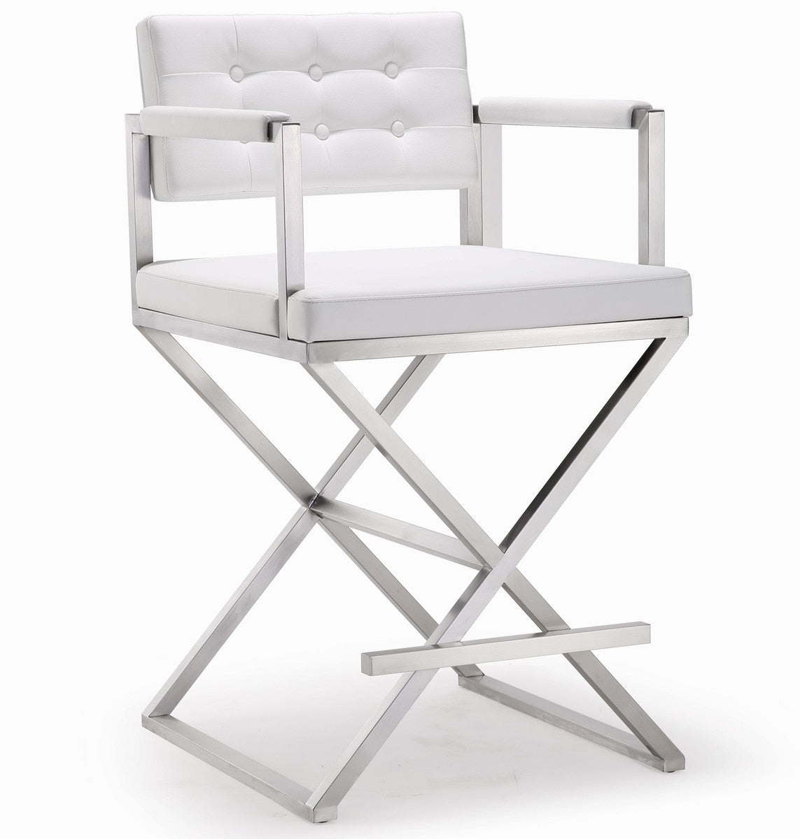 Director White Performance Vegan Leather and Stainless Steel Counter Stool Model: TOV-K3624