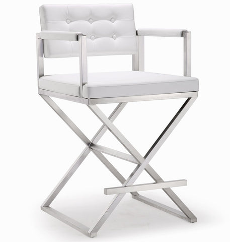 Director White Performance Vegan Leather and Stainless Steel Counter Stool Model: TOV-K3624