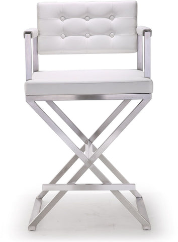Director White Performance Vegan Leather and Stainless Steel Counter Stool Model: TOV-K3624