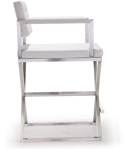 Director White Performance Vegan Leather and Stainless Steel Counter Stool Model: TOV-K3624