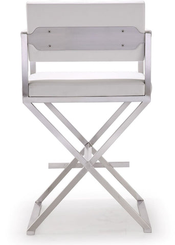 Director White Performance Vegan Leather and Stainless Steel Counter Stool Model: TOV-K3624