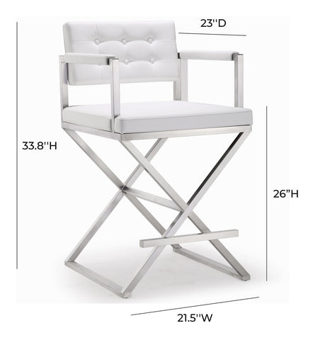 Director White Performance Vegan Leather and Stainless Steel Counter Stool Model: TOV-K3624