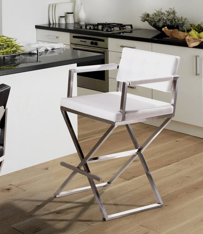 Director White Performance Vegan Leather and Stainless Steel Counter Stool Model: TOV-K3624