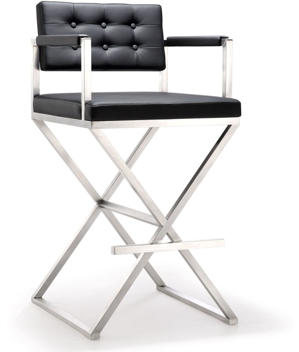 Director Black Performance Vegan Leather and Stainless Steel Barstool Model: TOV-K3625