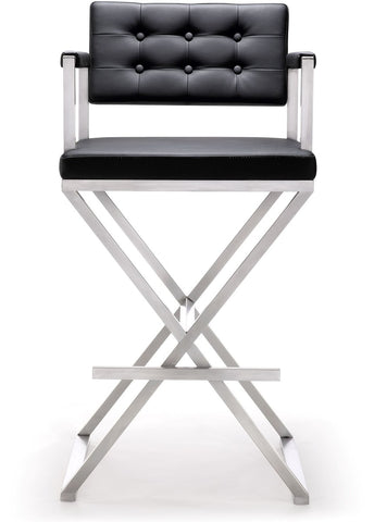 Director Black Performance Vegan Leather and Stainless Steel Barstool Model: TOV-K3625
